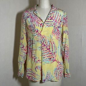 Lilly Pulitzer 100% Silk Top - Summer Printed Long Sleeve Blouse, Size XS